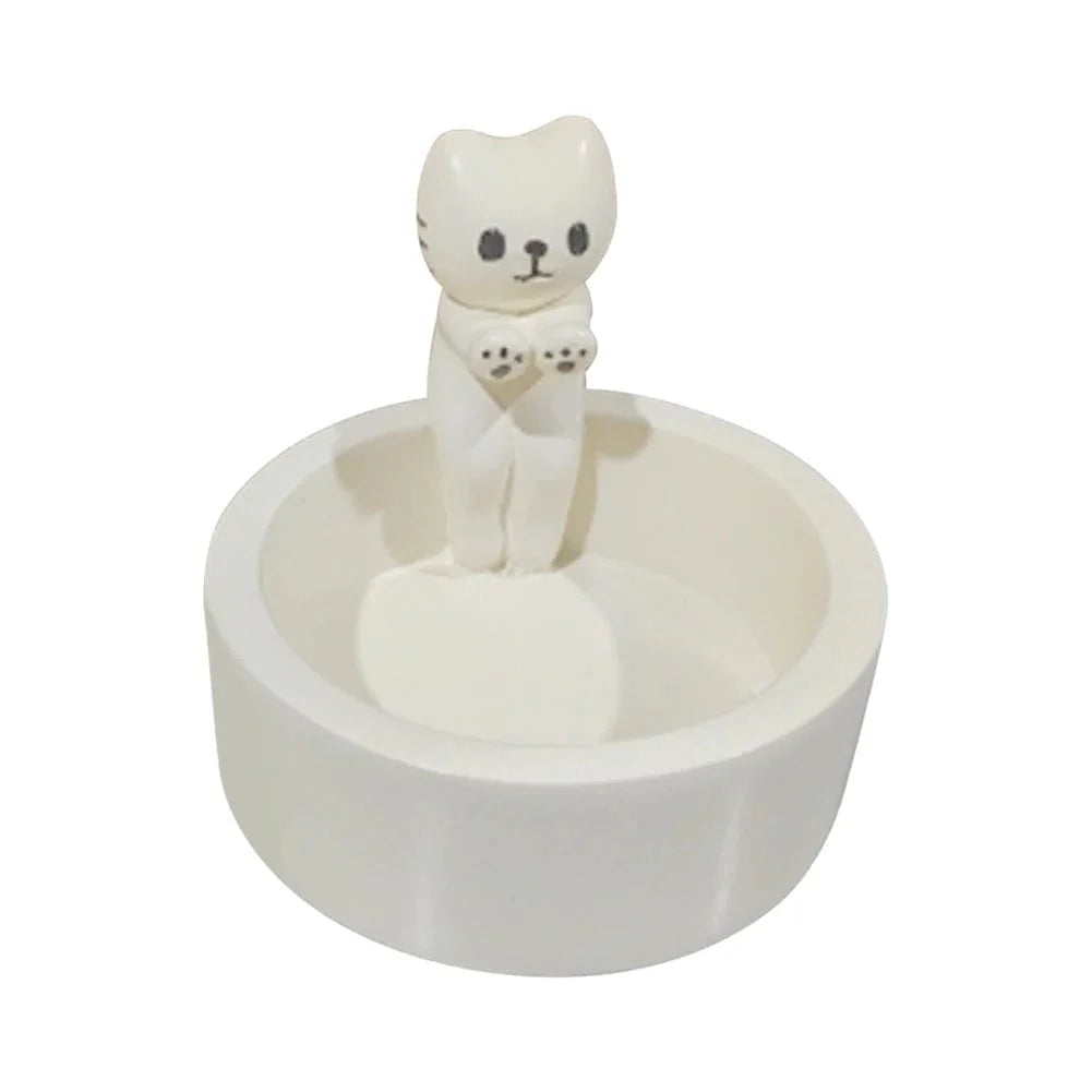 Whimsical White Cat Candle Holder